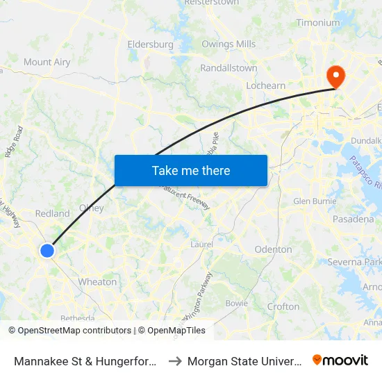 Mannakee St & Hungerford  Dr to Morgan State University map