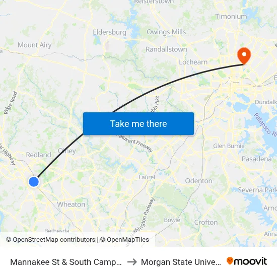 Mannakee St & South Campus Dr to Morgan State University map