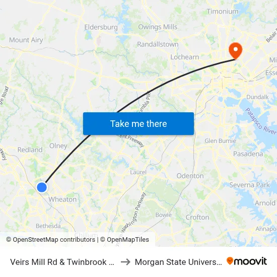 Veirs Mill Rd & Twinbrook Pw to Morgan State University map