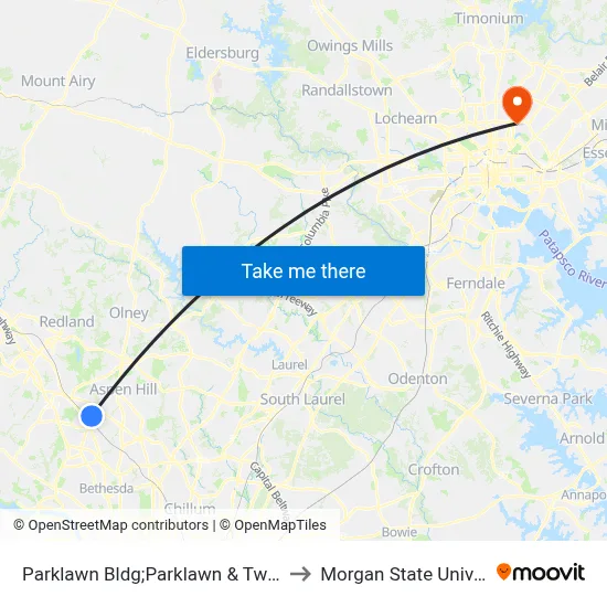 Parklawn Bldg;Parklawn & Twinbrook to Morgan State University map