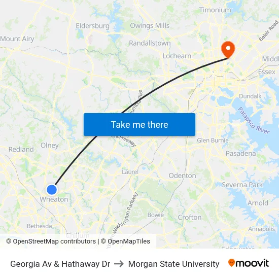 Georgia Av & Hathaway Dr to Morgan State University map