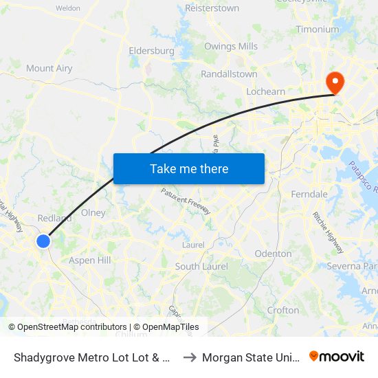 Shadygrove Metro Lot Lot & Metro Lot to Morgan State University map