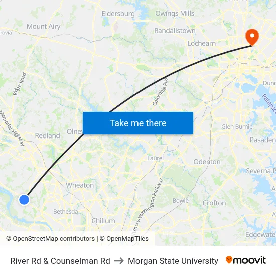 River Rd & Counselman Rd to Morgan State University map