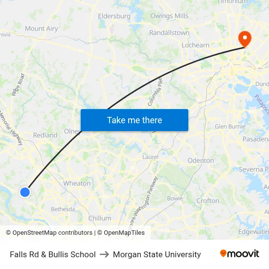 Falls Rd & Bullis School to Morgan State University map