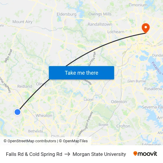 Falls Rd & Cold Spring Rd to Morgan State University map