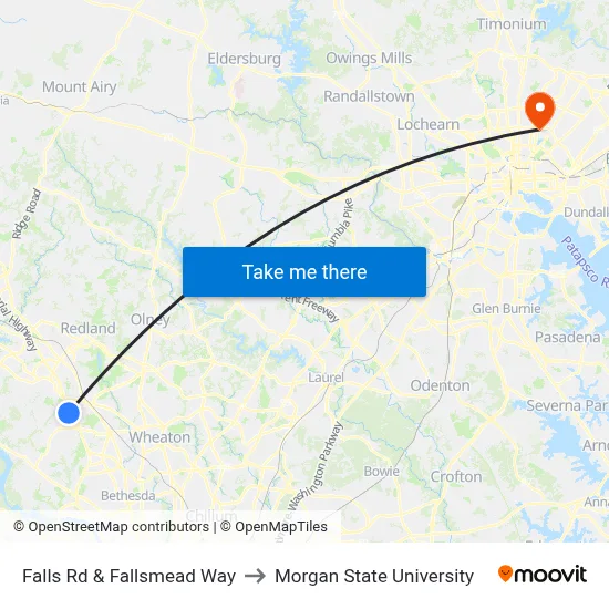 Falls Rd & Fallsmead Way to Morgan State University map