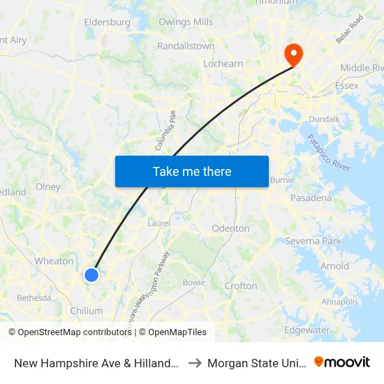 New Hampshire Ave & Hillandale Center to Morgan State University map
