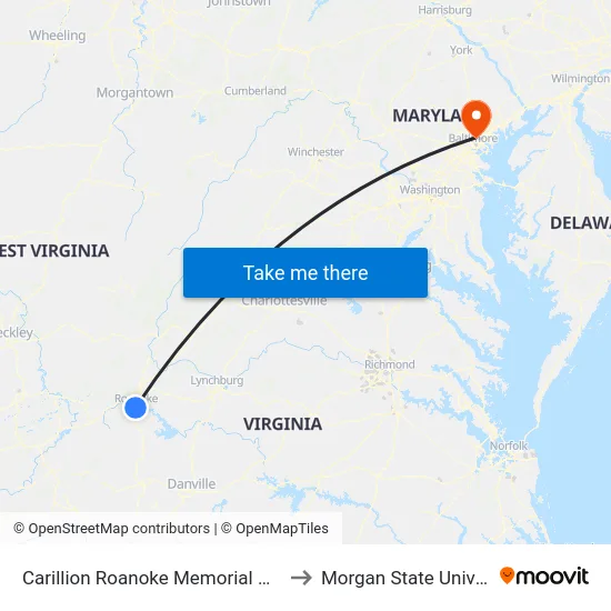 Carillion Roanoke Memorial Hospital to Morgan State University map