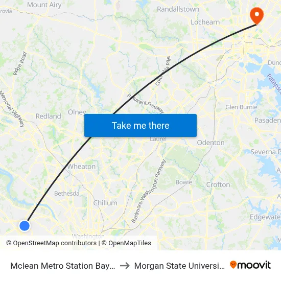 Mclean Metro Station Bay E to Morgan State University map