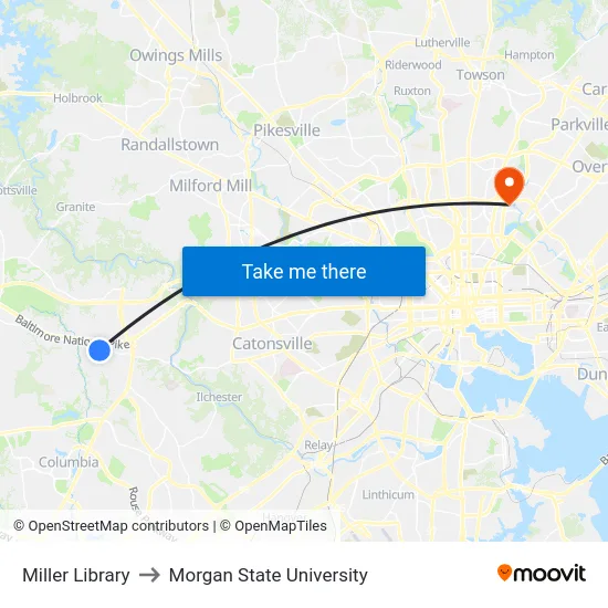 Miller Library to Morgan State University map
