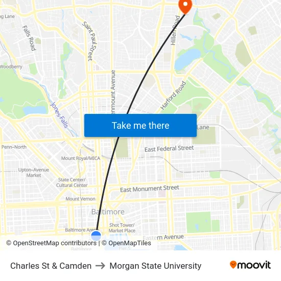 Charles St & Camden to Morgan State University map