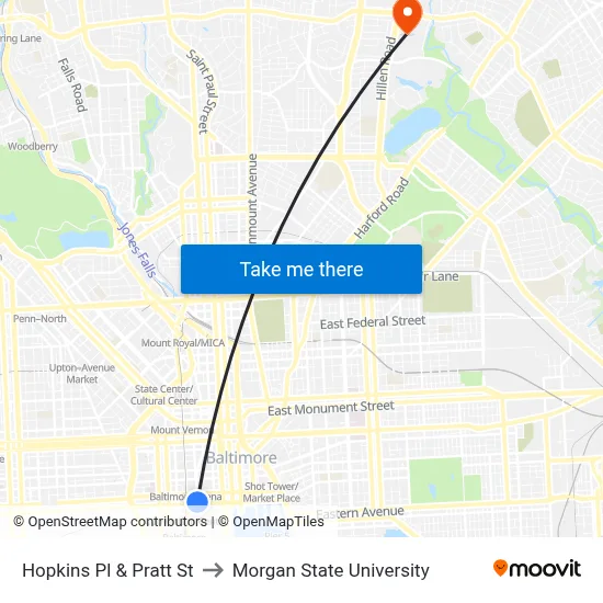 Hopkins Pl & Pratt St to Morgan State University map