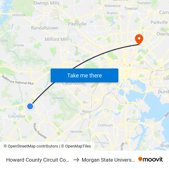 Howard County Circuit Court to Morgan State University map