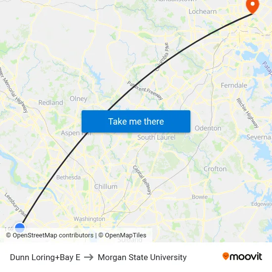 Dunn Loring+Bay E to Morgan State University map