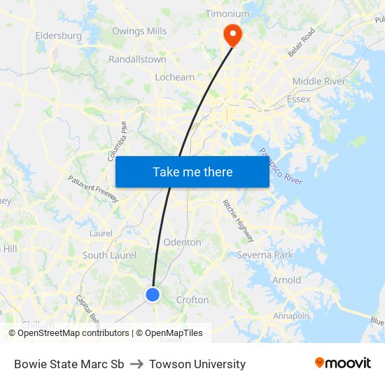 Bowie State Marc Sb to Towson University map