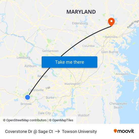 Coverstone Dr @ Sage Ct to Towson University map