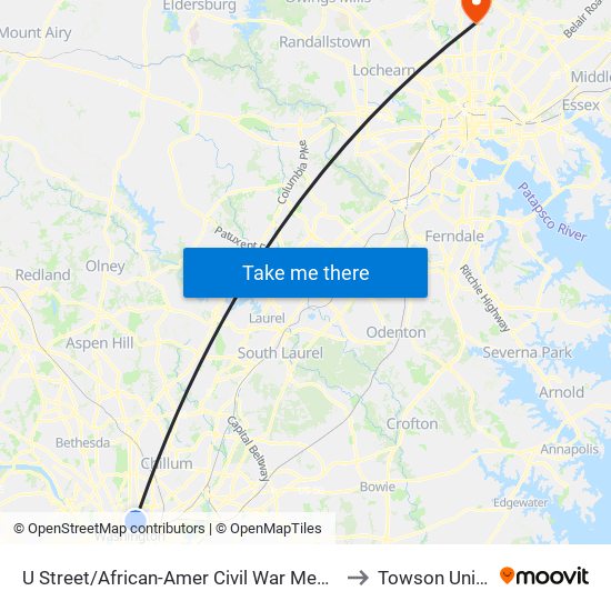 U Street/African-Amer Civil  War Memorial/ Cardozo to Towson University map