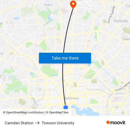 Camden Station to Towson University map