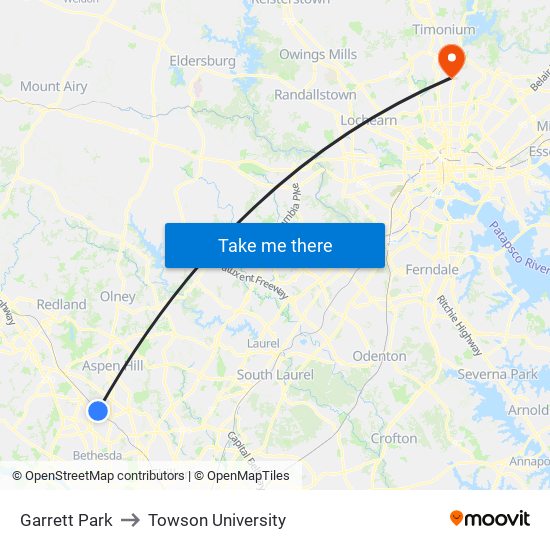 Garrett Park to Towson University map