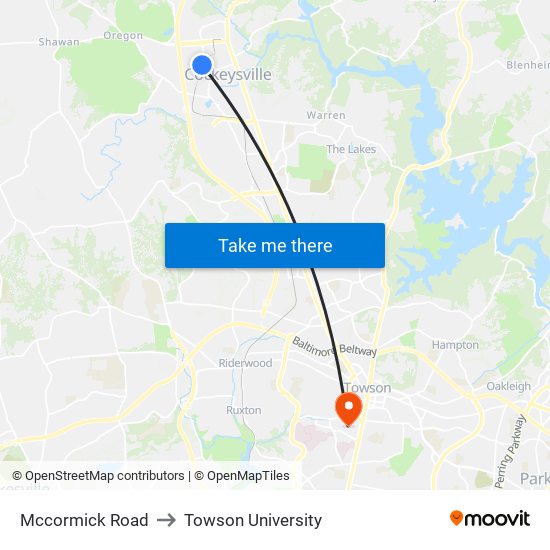 Mccormick Road to Towson University map