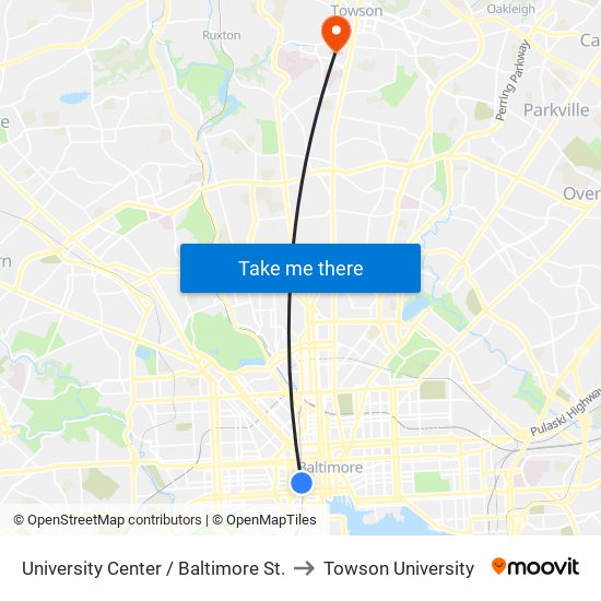 University Center / Baltimore St. to Towson University map