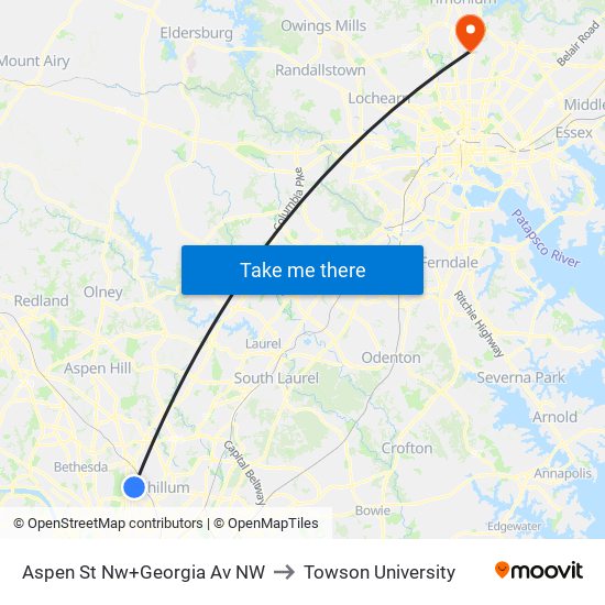 Aspen St Nw+Georgia Av NW to Towson University map