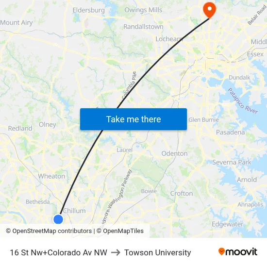 16 St Nw+Colorado Av NW to Towson University map