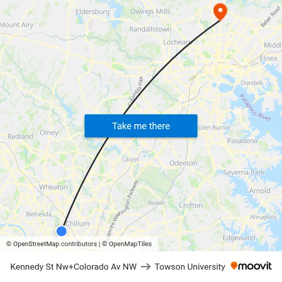 Kennedy St Nw+Colorado Av NW to Towson University map