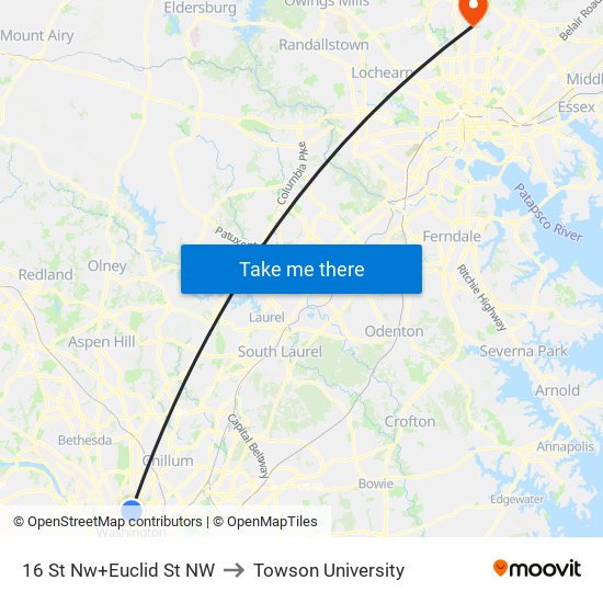 16 St Nw+Euclid St NW to Towson University map