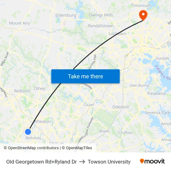 Old Georgetown Rd+Ryland Dr to Towson University map