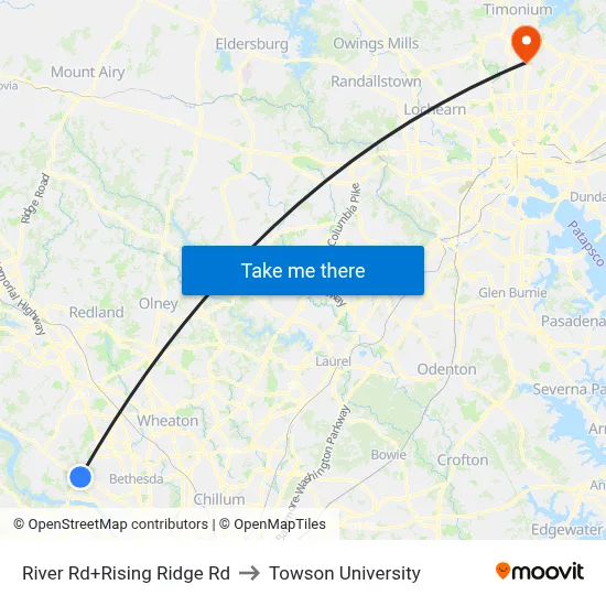 River Rd+Rising Ridge Rd to Towson University map