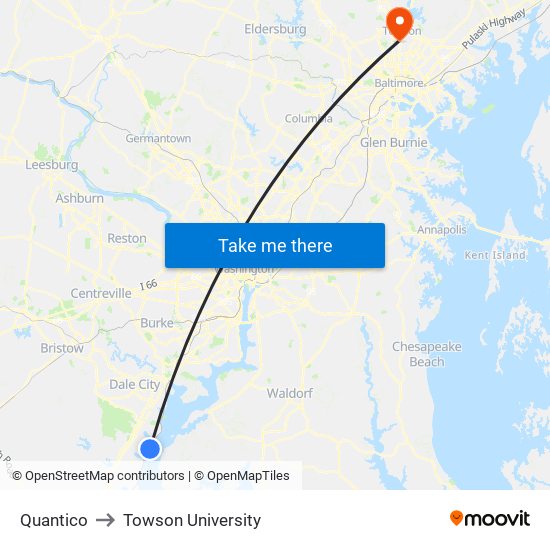 Quantico to Towson University map