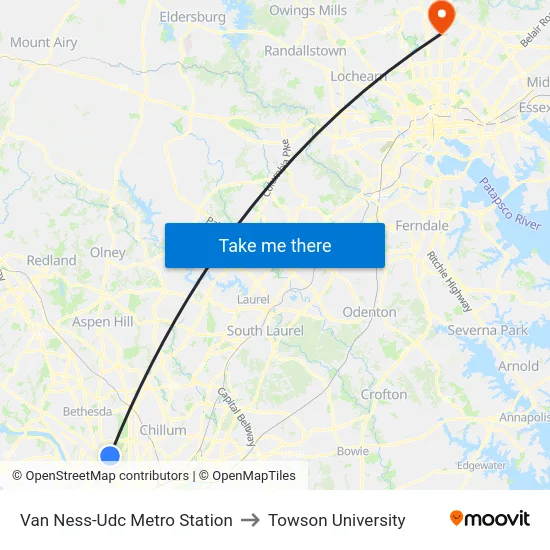 Van Ness-Udc Metro Station to Towson University map