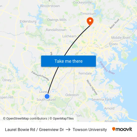 Laurel Bowie Rd / Greenview Dr to Towson University map