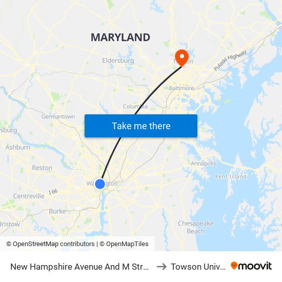New Hampshire Avenue And M Street NW (Nb) to Towson University map