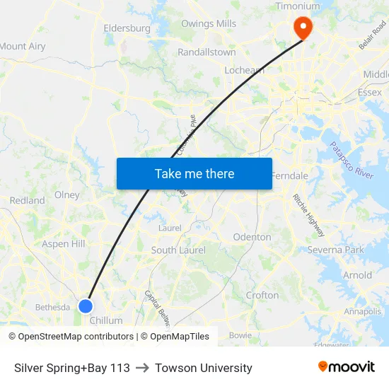 Silver Spring+Bay 113 to Towson University map