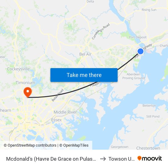 Mcdonald's (Havre De Grace on Pulaski Hwy/Us 40 by Mailbox) to Towson University map