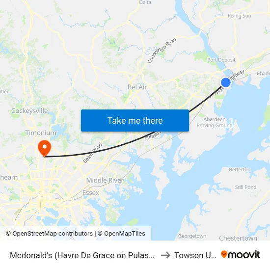 Mcdonald's (Havre De Grace on Pulaski Hwy/Us 40 by Mailbox) to Towson University map