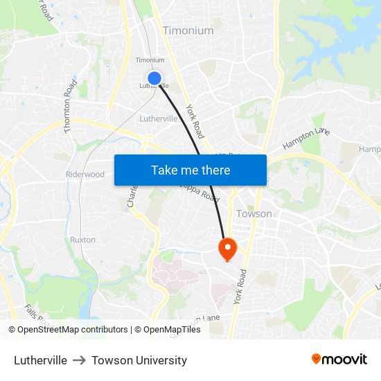 Lutherville to Towson University map