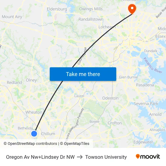 Oregon Av Nw+Lindsey Dr NW to Towson University map