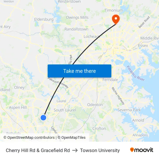 Cherry Hill Rd & Gracefield Rd to Towson University map