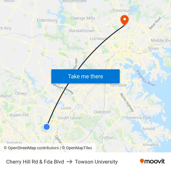 Cherry Hill Rd & Fda Blvd to Towson University map