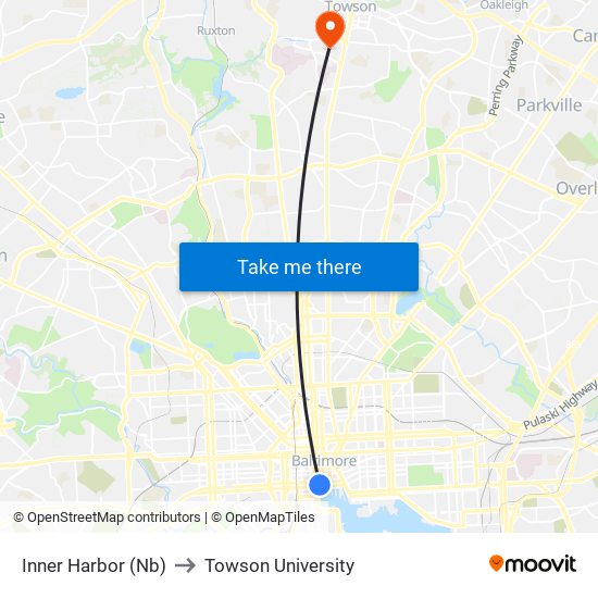 Inner Harbor (Nb) to Towson University map