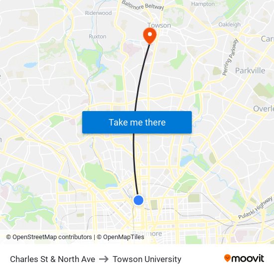 Charles St & North Ave to Towson University map