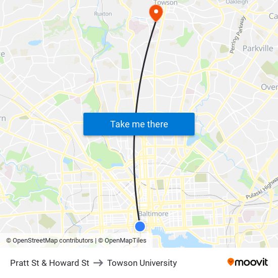 Pratt St & Howard St to Towson University map