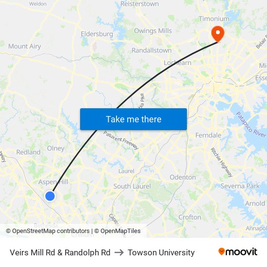 Veirs Mill Rd & Randolph Rd to Towson University map