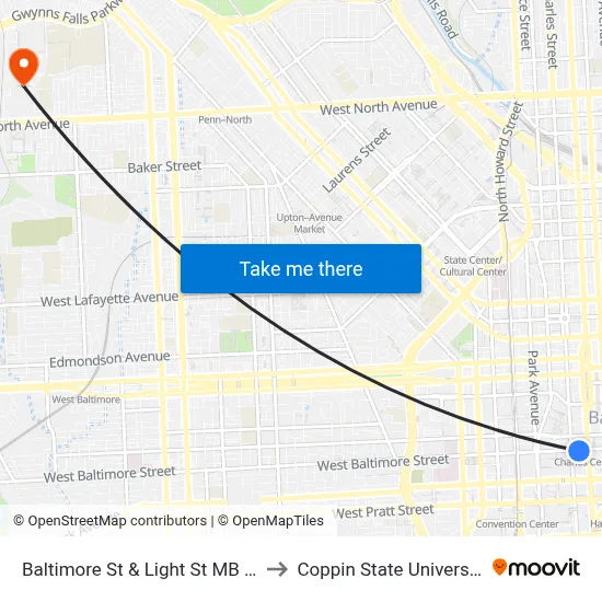 Baltimore St & Light St MB Eb to Coppin State University map