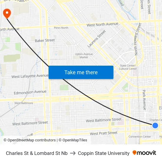 Charles St & Lombard St Nb to Coppin State University map