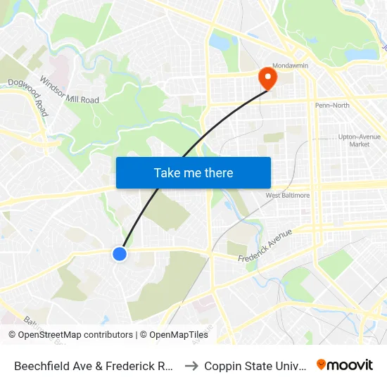 Beechfield Ave & Frederick Rd FS Sb to Coppin State University map