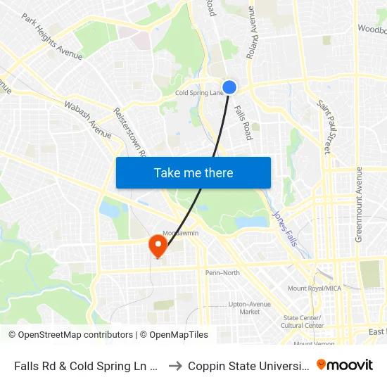 Falls Rd & Cold Spring Ln Sb to Coppin State University map